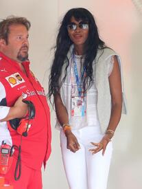 Naomi Campbell in the Ferrari garage during the British Grand Prix at the Silverstone Race circuit 6.jpg