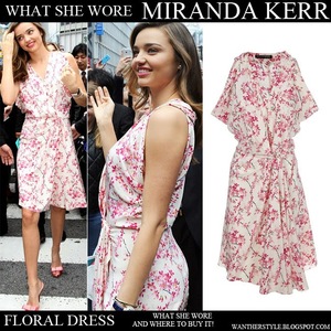 miranda kerr in pink flower floral print dress balenciaga dress with pink shoes in tokyo april 3 2014 what she wore spring style.jpg