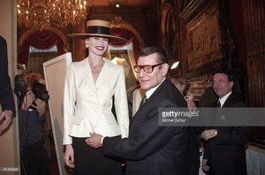 Claudia Schiffer and Yves Saint Laurent Attends in backstage at YSL High Fashion Show Spring-Summer 1997 during the fashion week 1996 in Paris, France..jpg