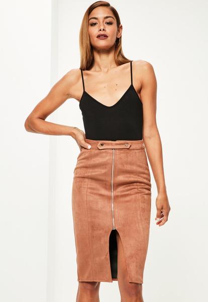 petite-brown-faux-suede-zip-front-midi-skirt 3.jpg