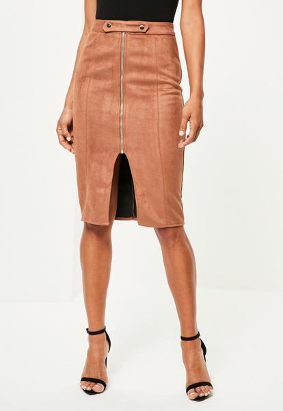 petite-brown-faux-suede-zip-front-midi-skirt 2.jpg