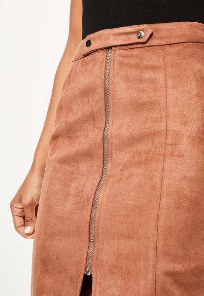 petite-brown-faux-suede-zip-front-midi-skirt 1.jpg