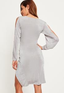 grey-v-plunge-knot-split-sleeve-midi-dress 3.jpg