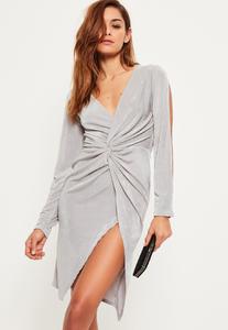grey-v-plunge-knot-split-sleeve-midi-dress 1.jpg