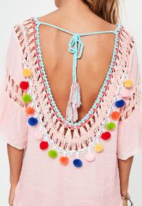 pink-short-sleeve-pom-pom-beach-dress 3.jpg