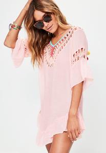 pink-short-sleeve-pom-pom-beach-dress 2.jpg
