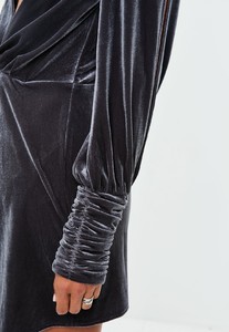 grey-velvet-slit-sleeve-front-knot-wrap-dress 2.jpg