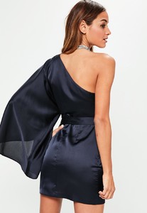 blue-silky-one-shoulder-sleeve-shift-dress 2.jpg