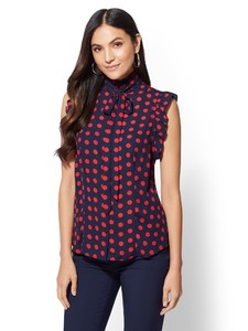 Cerelina Proesl New York & Company 7th Avenue - Dot-Print Ruffled Bow Blouse 00381262_180.jpg