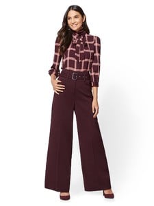 Cerelina Proesl New York & Company 7th Avenue - Maroon Plaid Bow Blouse 00387919_969_av4.jpg