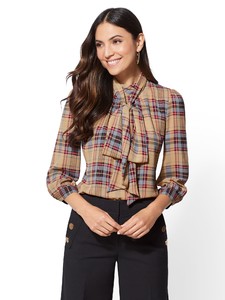 Cerelina Proesl New York & Company 7th Avenue - Plaid Bow Blouse 00387920_321.jpg