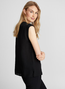 Contemporaine - Cuffed cap-sleeve fluid blouse - Black - A2_1.jpg