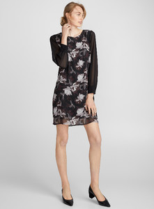 Contemporaine - Voile-sleeve floral dress - Patterned Black - A1_1.jpg