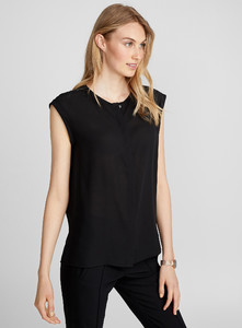 Contemporaine - Cuffed cap-sleeve fluid blouse - Black - A1_1.jpg