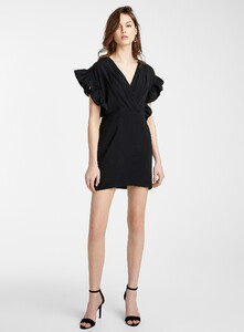 ICÔNE - Black ruffle-sleeve V-neck dress - Patterned Black  - A1_1.jpg