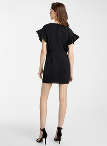 ICÔNE - Black ruffle-sleeve V-neck dress - Patterned Black  - A2_1.jpg