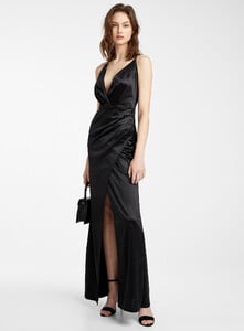 ICÔNE - Spaghetti-strap satin dress - Black - A1_1.jpg