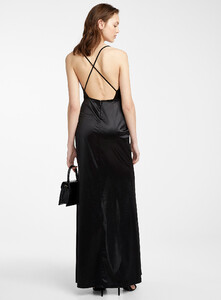 ICÔNE - Spaghetti-strap satin dress - Black - A2_1.jpg