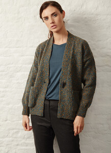 Fisherman Donegal Fleck Toggle Cardigan  emerald gold.jpg