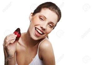 8938096-Smiling-woman-with-strawberry-in-chocolate-Stock-Photo-eat.jpg
