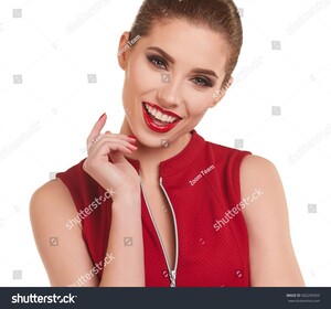 stock-photo-portrait-of-a-cheerful-young-brunette-woman-in-red-dress-posing-and-looking-away-over-white-582299359.jpg