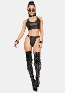 Vegan Leather Thong Panty Bra Top With Buckle Details - Black_02.jpg