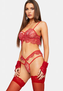 Polka Dot Eyelash Lace Bralette And Thong Lingerie Set - Red_01.jpg