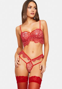 Polka Dot Eyelash Lace Bralette And Thong Lingerie Set - Red_02.jpg