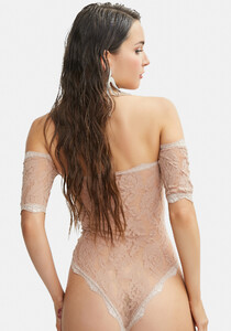 Cuff Sleeves Scalloped Rose Lace Crotchless Teddy - Nude_04.jpg