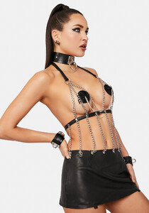 Metallic Chain Exposed Torso Mini Dress - Black Silver_03.jpg