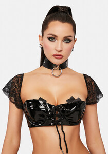 Vinyl Lace Up Crop Top With Lace Sleeves - Black_03.jpg