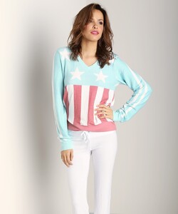 WILDFOX V Neck Baggy Beach Jumper Stars & Stripes Spring Water - 2.jpg