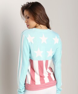 WILDFOX V Neck Baggy Beach Jumper Stars & Stripes Spring Water - 4.jpg