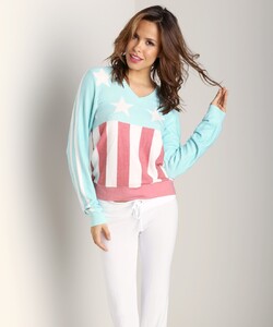 WILDFOX V Neck Baggy Beach Jumper Stars & Stripes Spring Water - 1.jpg