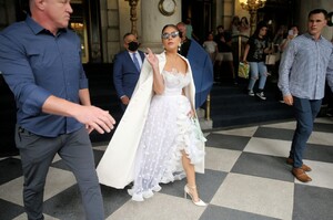 lady-gaga-in-a-white-lace-and-ruffle-dress-with-a-mint-purse-nyc-07-01-2021-7.jpg