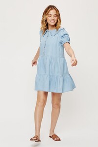 263 Petite Peter Pan Collar Denim Frill Dress image number 1.jpg