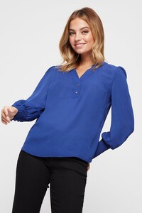 119 Petite Cobalt Shirred Cuff Blouse image number 1.jpg