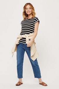 808 Petite Navy Stripe Roll Sleeve Tee image number 1.jpg