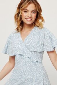 373 Petites Blue Ditsy Ruffle Wrap Dress image number 3.jpg