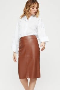 109 Petite Tan PU Midi Skirt image number 1.jpg