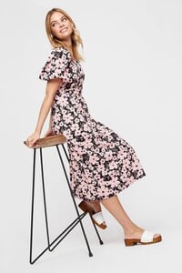 155 Petite Pink Floral Square Neck Midi Dress image number 1.jpg