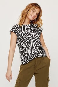 808 Petite Zebra Print Roll Sleeve Tee image number 0.jpg