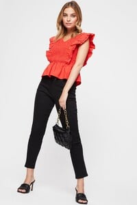 157 Petite Red Poplin Ruffle Top image number 1.jpg