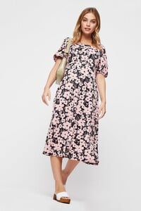 155 Petite Pink Floral Square Neck Midi Dress image number 2.jpg