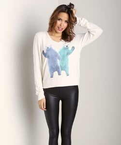 WILDFOX Hello Polar Bears V Neck Baggy Beach Jumper Vintage Whit - 1.jpg