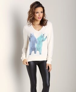 WILDFOX Hello Polar Bears V Neck Baggy Beach Jumper Vintage Whit - 2.jpg