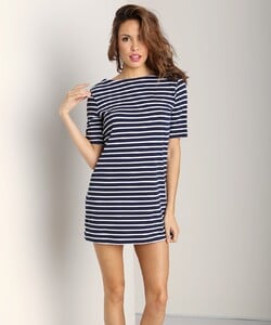 Three Dots Short Sleeve Tunic Top Evening Blue Stripe - 2.jpg