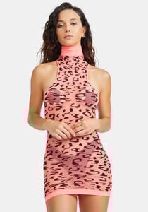 High Neck Neon Sheer Cheetah Racer Back Mini Dress - Coral_02.jpg