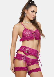 Four Piece Lace Bra Panty Garter Lingerie Set - Pink_01.jpg