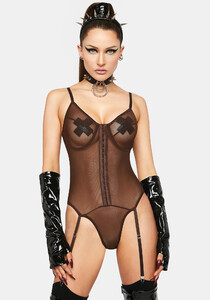 Forplay Hook And Eye Sheer Garter Teddy - Brown_01.jpg